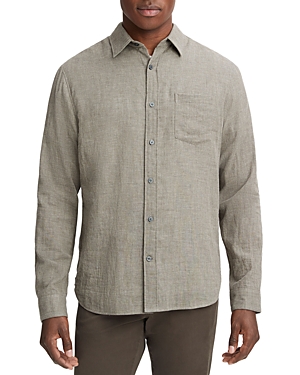Vince Double Face Cotton Button-up Shirt In Heather Limestone