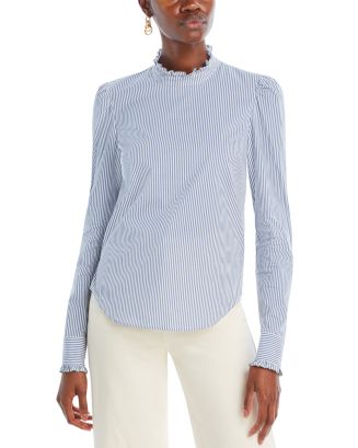 Veronica BeardDraymond Striped Cuff-Sleeve Shirt in Navy/Brandy Multi
