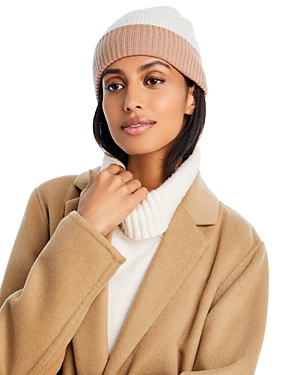 C By Bloomingdale's Cashmere Reversible Ribbed Knit Cashmere Cuff Hat - 100% Exclusive In Tan/white