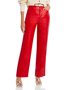 Shop Wayf Lenny Faux Leather Straight Pants In Red