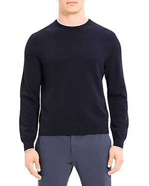 Theory Arnaud Regal Merino Wool Stretch Tipped Slim Fit Crewneck Sweater In Baltic/ White