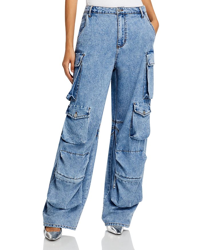 in | Blue Wave Bloomingdale\'s High Cargo AFRM Rise Jeans