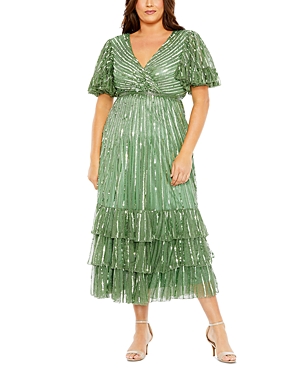 Mac Duggal Plus Embellished Surplice Midi Dress In Green