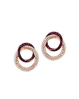 Bloomingdale's Ruby & Diamond Interlocking Circle Earrings In 14k Rose Gold In Pink/rose Gold