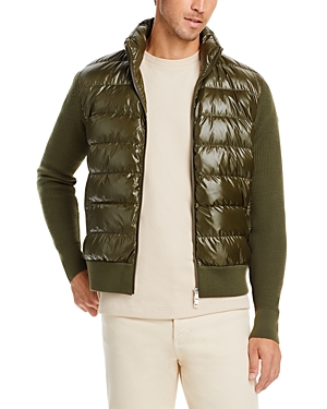 Moncler Mixed Media Zip Cardigan In Olive