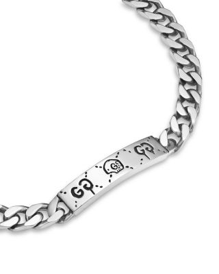 Sterling Silver Ghost Bar Plate Link Bracelet