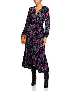 Aqua Long Sleeved Floral Wrap Maxi Dress - 100% Exclusive In Black/pink