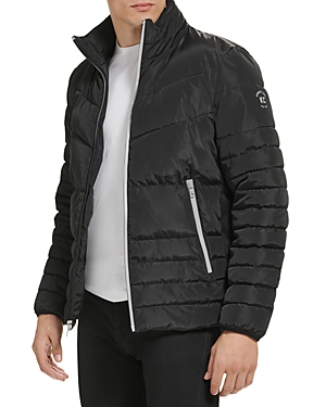 Kenneth Cole Mixed Media Quilted Puffer Jacket In Black