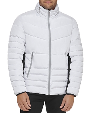 Kenneth Cole Mixed Media Quilted Puffer Jacket In White