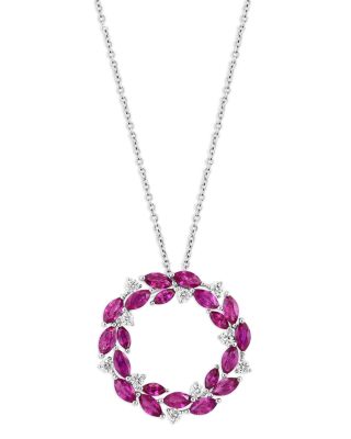 Bloomingdale's Fine Collection Ruby and Diamond Circle Pendant Necklace in 14K White Gold