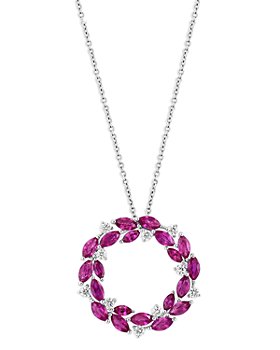 Bloomingdale's - Ruby & Diamond Circle Pendant Necklace in 14K White Gold, 18"