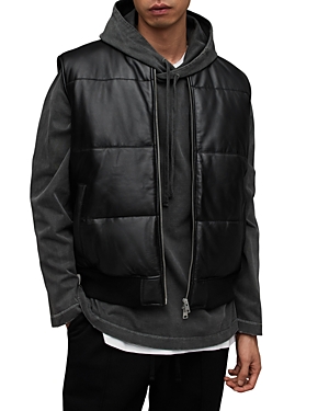 Allsaints Naro Leather Puffer Vest In Black