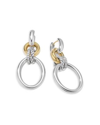 DY Mercer Circular Drop Earrings in Sterling Silver with 18K Yellow Gold and Pav&eacute; Diamonds