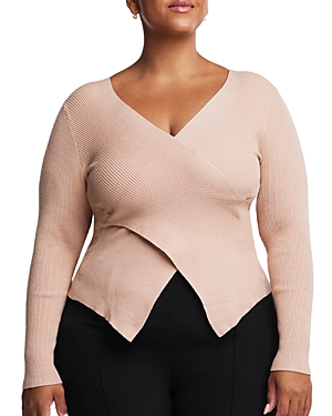 Estelle Plus Wrap It Up Ribbed Knit Crossover Jumper In Latte