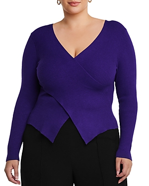 Estelle Plus Wrap It Up Ribbed Knit Crossover Sweater