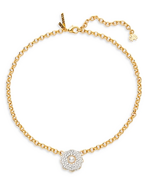 Lele Sadoughi Pave & Imitation Pearl Star Flower Pendant Necklace in Gold Tone, 16-19