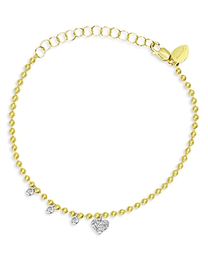 14K Yellow Gold Diamond Heart Bead Chain Bracelet