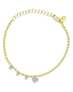 Meira T 14k Yellow Gold Diamond Heart Bead Chain Bracelet In Gold
