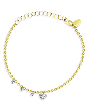 Meira T 14k Yellow Gold Diamond Heart Bead Chain Bracelet