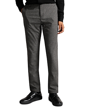 Ted Baker Ziyech Houndstooth Slim Fit Chino Trousers In Gray