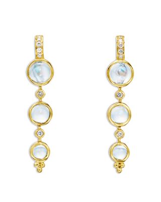 Temple St. Clair - 18K Yellow Gold Blue Moonstone & Diamond Triple Lunar Drop Earrings