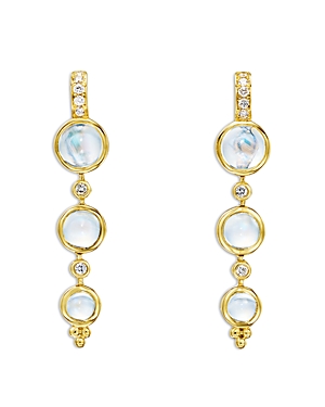18K Yellow Gold Blue Moonstone & Diamond Triple Lunar Drop Earrings