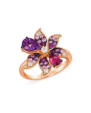 Bloomingdale's Multi Gemstone & Diamond Flower Ring In 14k Rose Gold In Purple/rose Gold