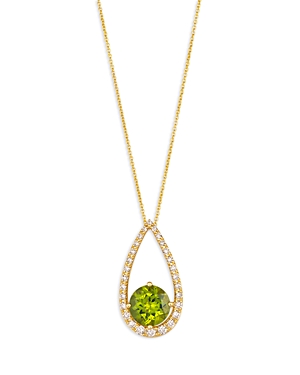 Bloomingdale's Peridot & Champagne Diamond Pendant Necklace In 14k Yellow Gold, 20 In Green/gold