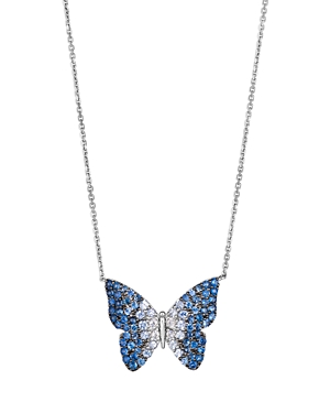 Bloomingdale's Blue & White Sapphire Butterfly Pendant Necklace In 14k White Gold, 18 In Blue/white