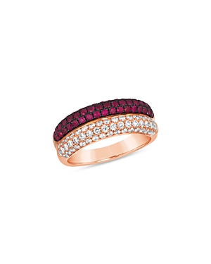 Bloomingdale's Ruby & Diamond Double Row Ring In 14k Rose Gold In Pink/rose Gold