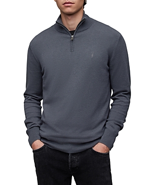 Allsaints Mens Beetle Blue Kilburn Zip-up Funnel-neck Wool-blend Jumper In Beetle Blue