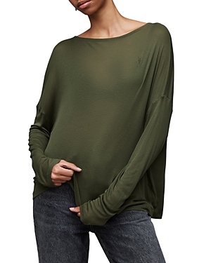 Allsaints Womens Green Oasis Francesco Rita Semi-sheer Woven T-shirt In Green Oasis