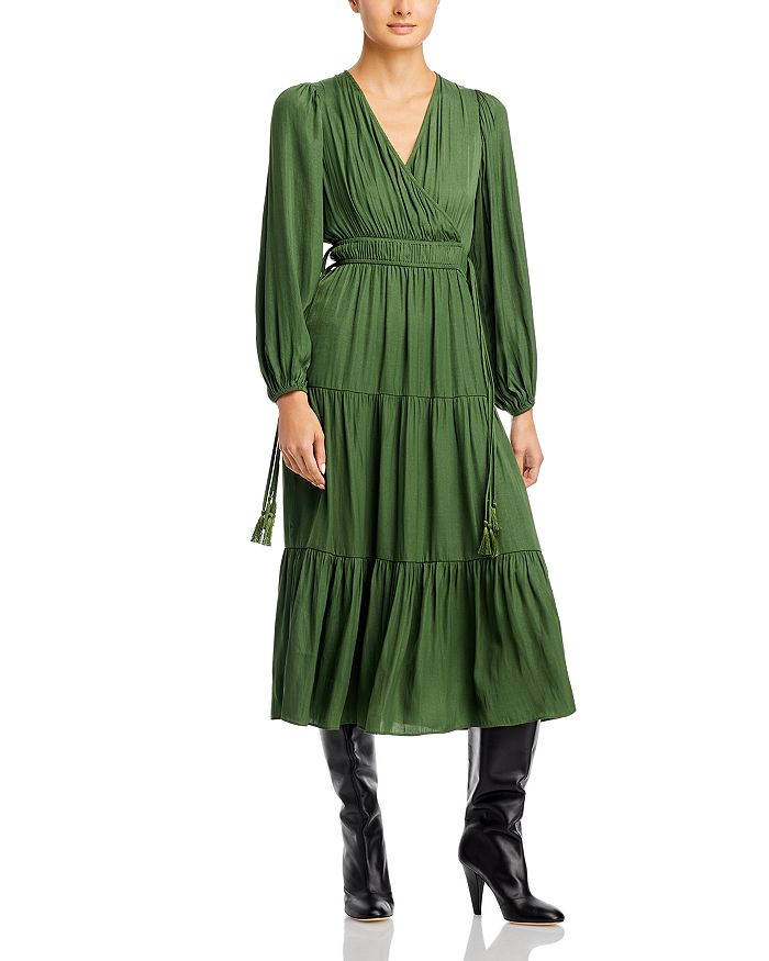 T Tahari V Neck Tiered Midi Dress | Bloomingdale's