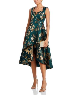 High Low Metallic Jacquard Midi Dress