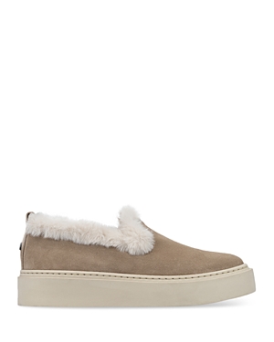 Shop Aquatalia Women's Letty Suede Faux Shearling Sneakers In Dark Taupe