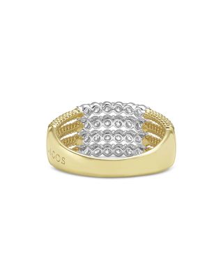 18K White & Yellow Gold Signature Caviar Diamond Multirow Statement Ring