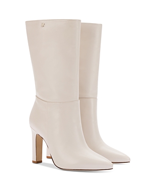 Larroude Women's Cindy Pointed Toe High Heel Boots In Bone