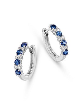 Bloomingdale's - Blue Sapphire & Diamond Huggie Hoop Earrings in 14K White Gold