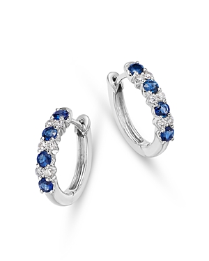 Bloomingdale's Blue Sapphire & Diamond Huggie Hoop Earrings In 14k White Gold In Blue/white