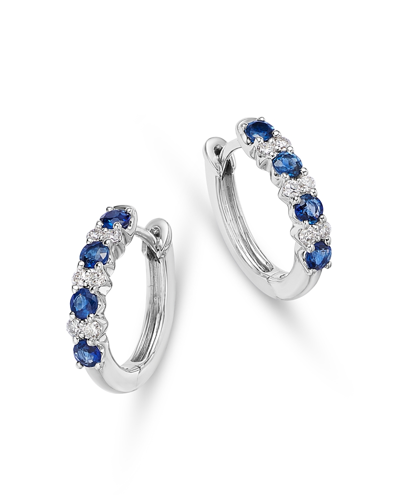Bloomingdale's Fine Collection Blue Sapphire & Diamond Huggie Hoop Earrings in 14K White Gold