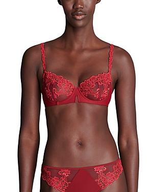 Shop Simone Perele Saga Lace Mesh Demi Bra In Lipstick