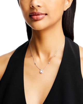 Diamond Halo Pendant Necklace in 18K White Gold, 0.50 tcw
