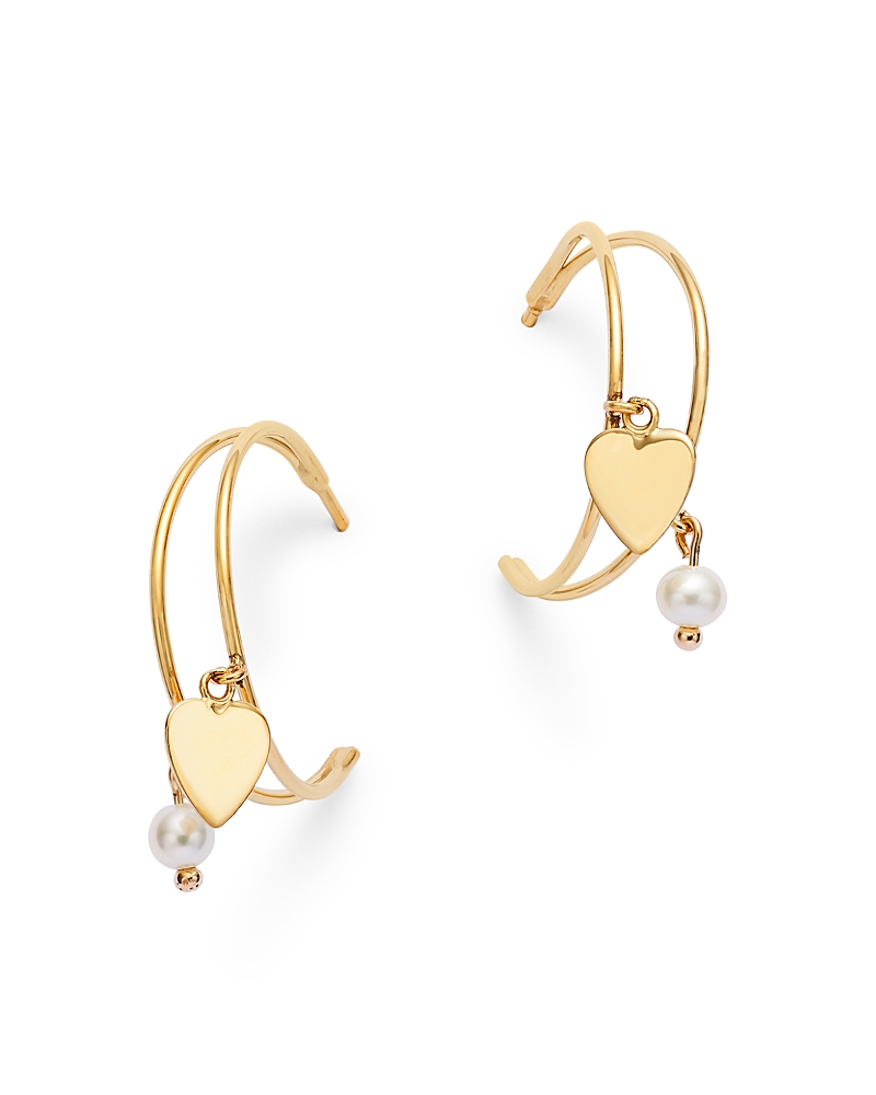 Moon & Meadow 14k Yellow Gold Freshwater Pearl & Polished Heart Dangle Hoop Earrings In Gold