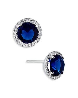 Nadri Round Halo Stud Earrings In Blue/silver