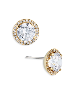 Shop Nadri Round Halo Stud Earrings In Clear/gold