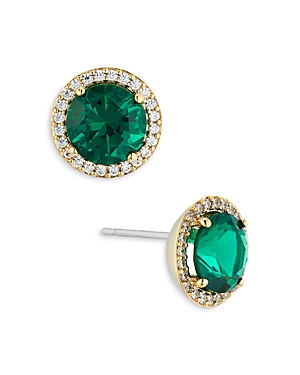 Nadri Round Halo Stud Earrings In Green/gold