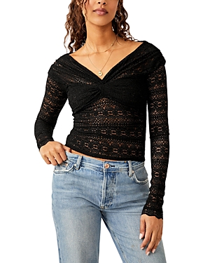 Free People Hold Me Closer Lace Off The Shoulder Crop Top In Black