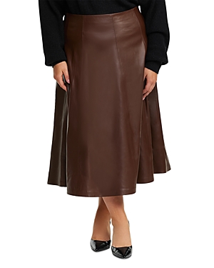 Estelle Plus Ashdown Faux Leather Midi Skirt In Chocolate