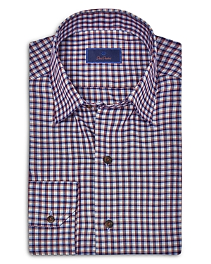 Shop David Donahue Regular Fit Hidden Button Down Collar Twill Plaid Casual Shirt In Blue/merlot