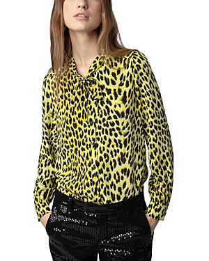 Shop Zadig & Voltaire Taos Animal Print Silk Top In Jonquil